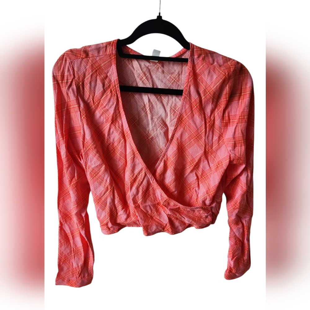 BP Nordstrom Brand Blouse/sz Sm/Pink & Orange Plaid/NWOT/MSRP $50